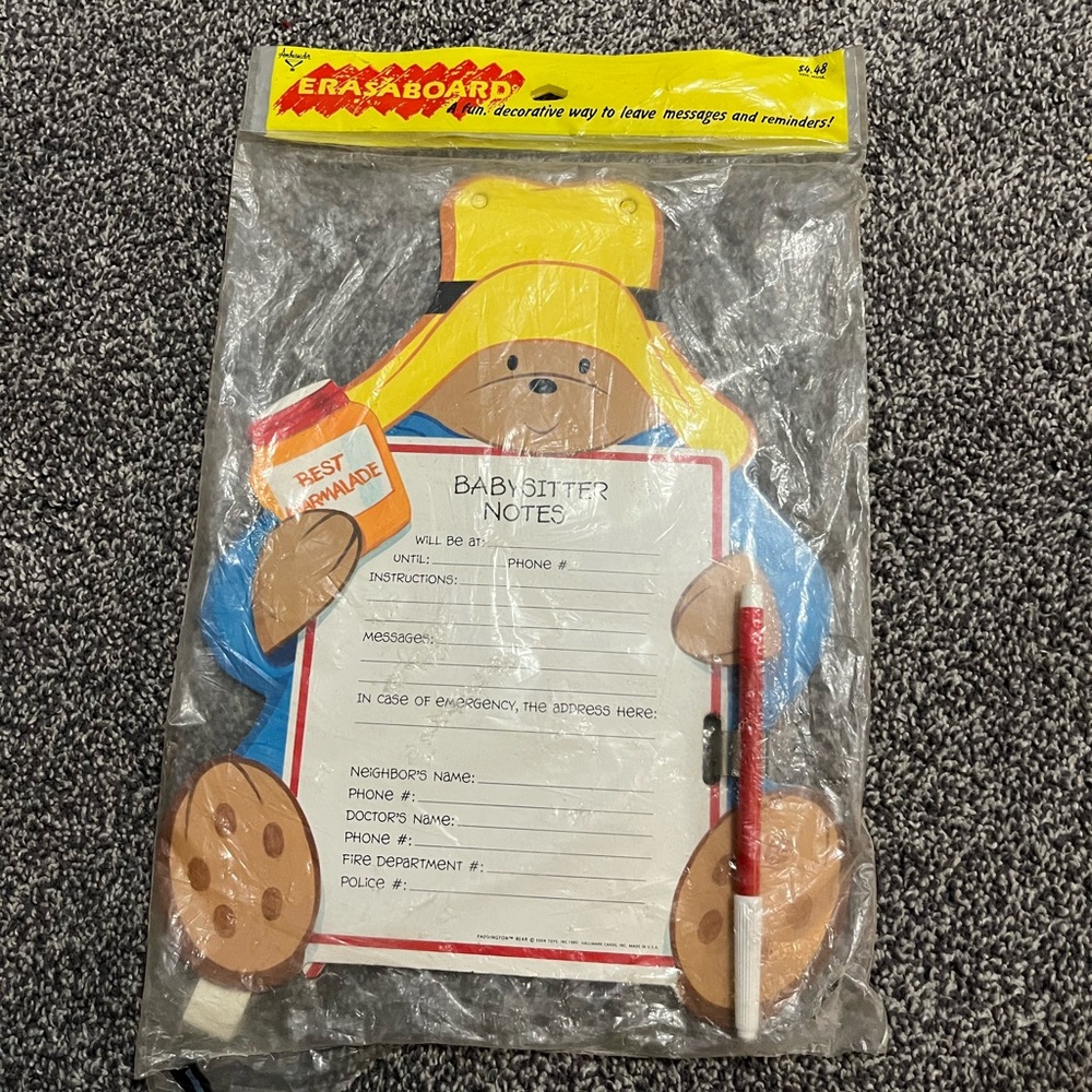 Paddington Bear Babysitter Notes Dry Erase Board